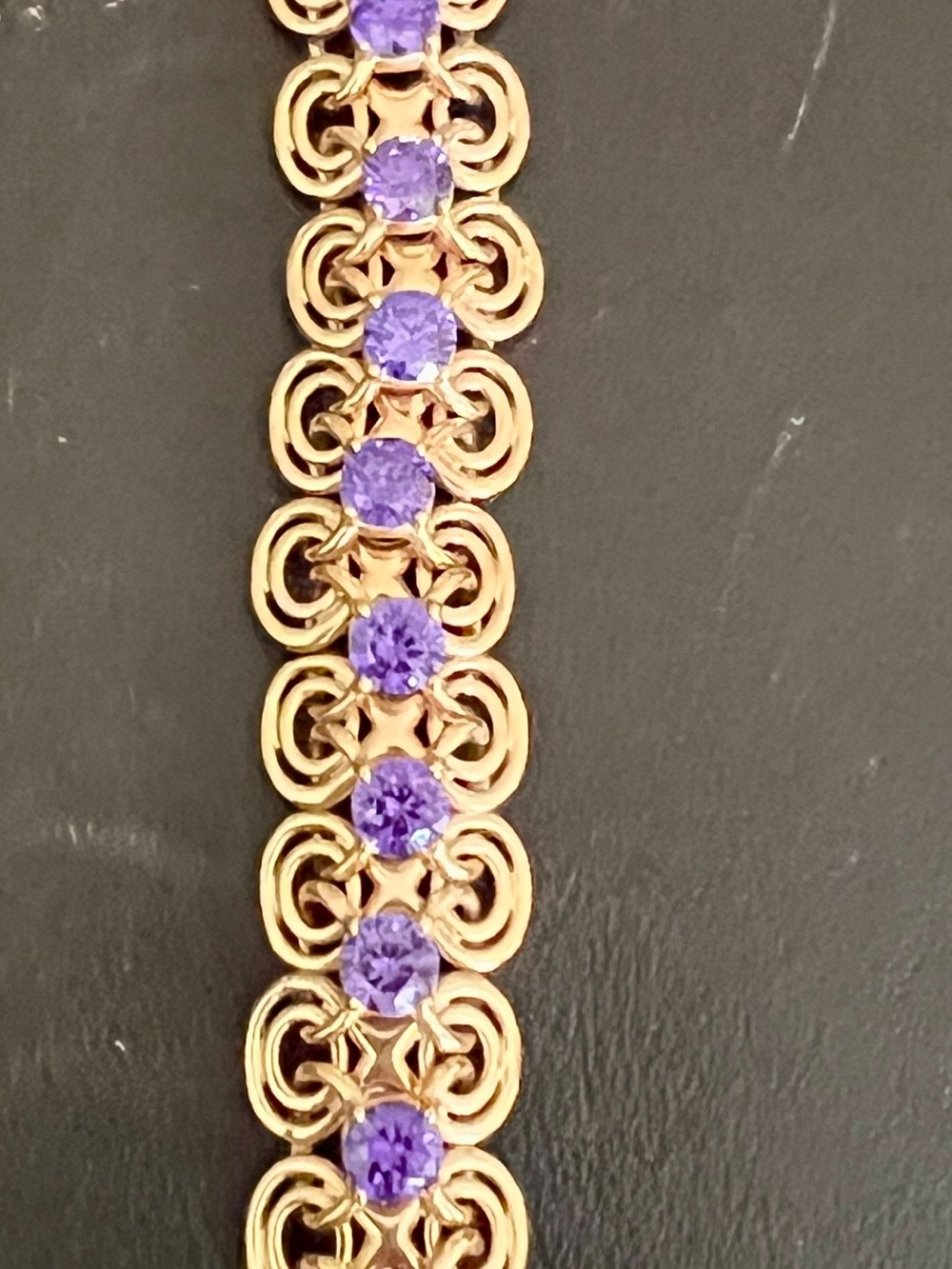 Vintage Purple Amethyst CZ Bracelet Gold Over 925 Silver - Picture 3 of 8